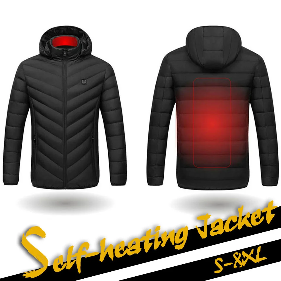 

GOBYGO Winter 2 Areas Heated Jacket Smart USB Heating Constant Temperature Unisex Windproof Outdoor Sprots Thermal ded Coat