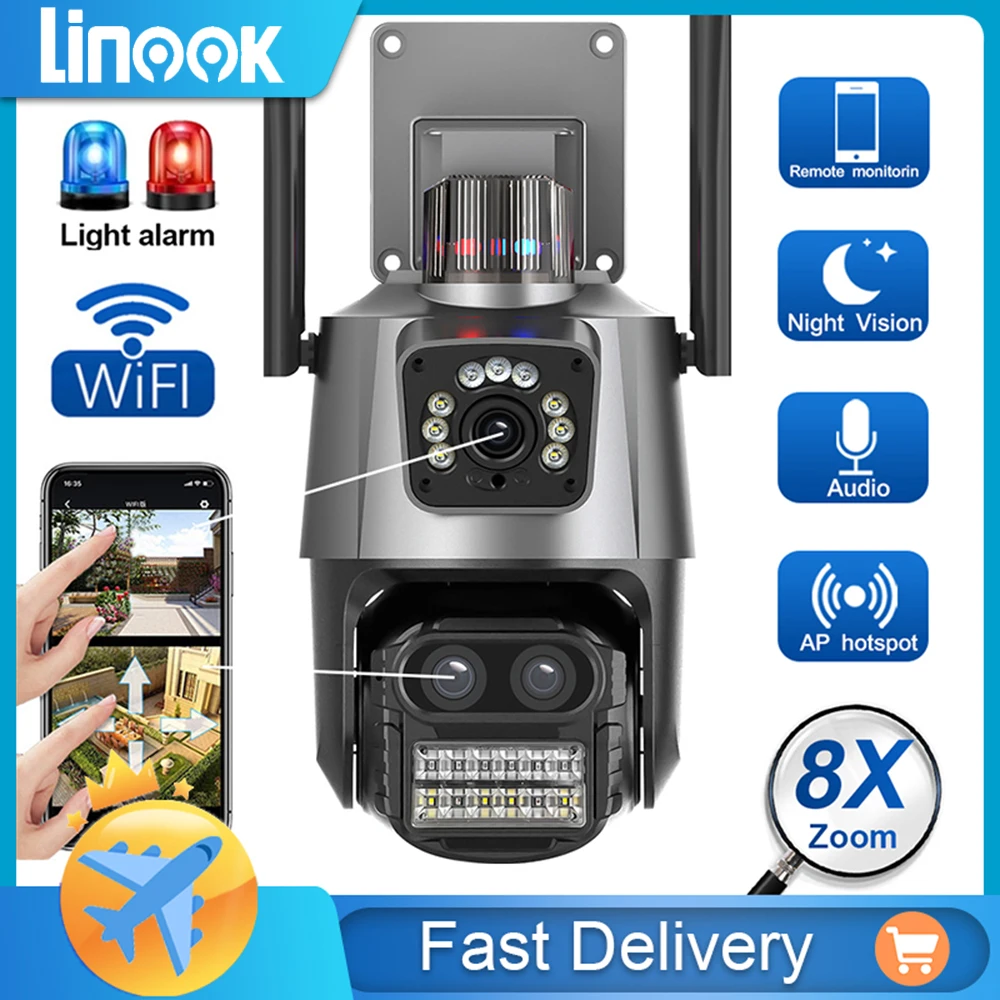 

Linook, 4K 8MP ICSEE, 8X zoom, CCTV wireless WIFI outdoor monitoring, IP security camera, full color, waterproof, two-way call