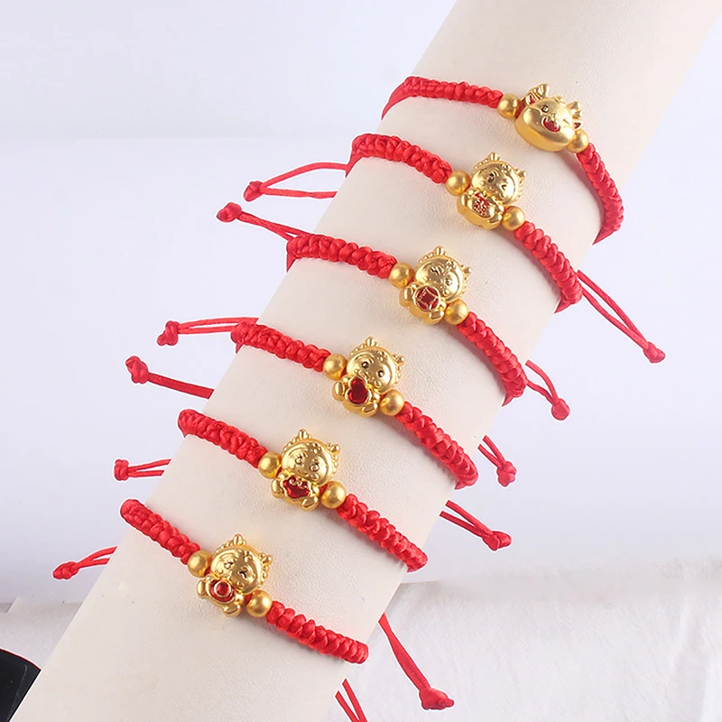 Плетеные браслеты со знаками Зодиака и дракона, браслет с Красной веревкой на удачу в год Дракона, 2024