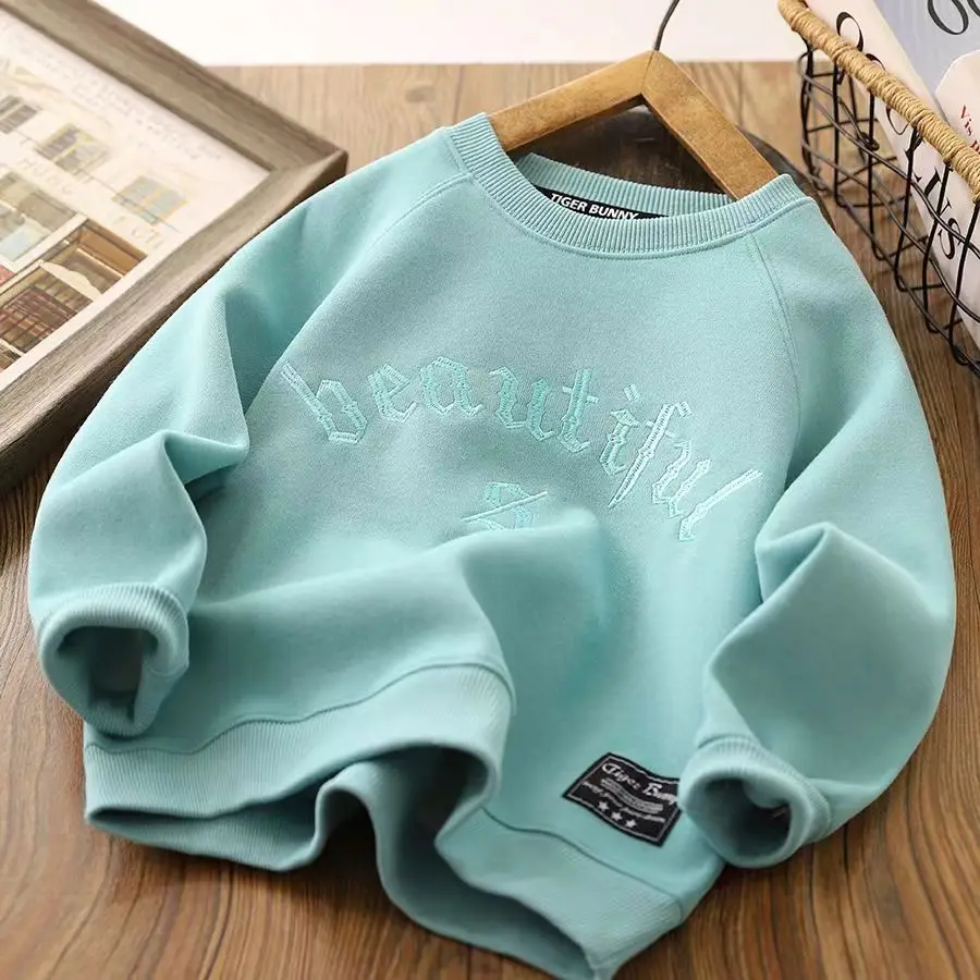 

Kids Boys And Girls Raglan Sleeve Sweatshirt Spring And Autumn New Childrens Embroidery Round Neck Shirt Childrens Sports Top