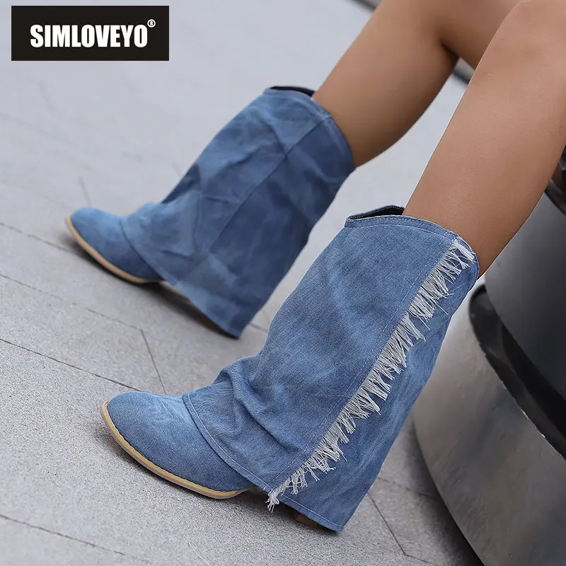 SIMLOVEYO Brand Casual Female Ankle Boots Round Toe Block Heel 6cm Slip On Denim Cowboy Shoes Big Size 46 47 48 Retro Daily Bota
SIMLOVEYO Brand Casual Female Ankle Boots Round Toe Block Heel 6cm Slip On Denim Cowboy Shoes Big Size 46 47 48 Retro Daily Bota