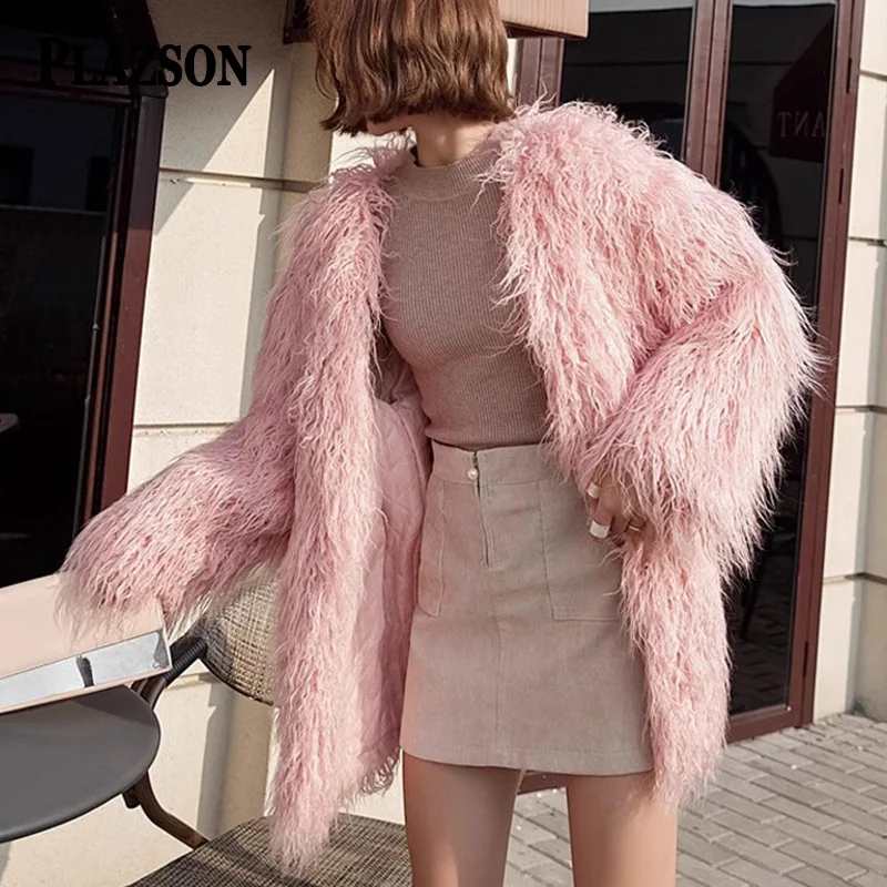 PLAZSON V Neck Fluffy Pink Green Faux Fur Jacket Winter Oversize Long Faux Sheep Fur Coat Women Office Streetwear Fur Coats 2023
PLAZSON V Neck Fluffy Pink Green Faux Fur Jacket Winter Oversize Long Faux Sheep Fur Coat Women Office Streetwear Fur Coats 2023