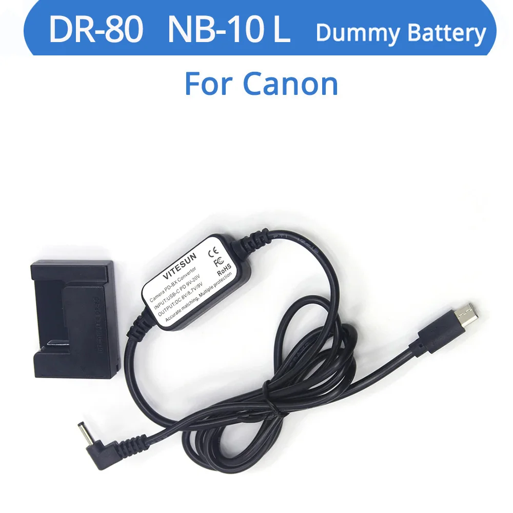 

USB Type-C Power Bank Cable DR-80 DC Coupler NB-10L Dummy Battery For Canon G1X G3X G15 G16 SX40 SX50 SX60 Powershot SX60HS