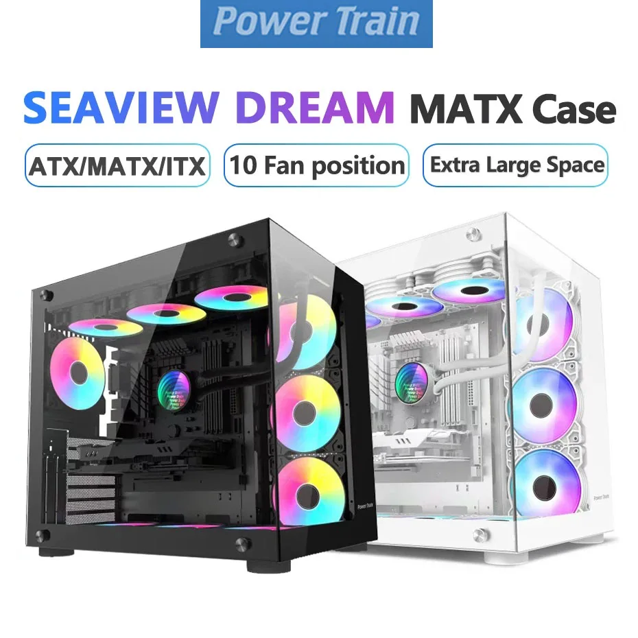 Power Train Seaview Dream MATX ITX Computer Case Panoramic Tempered Glass Side Transparency Without Pillars ATX Desktop Chassis
Power Train Seaview Dream MATX ITX Computer Case Panoramic Tempered Glass Side Transparency Without Pillars ATX Desktop Chassis