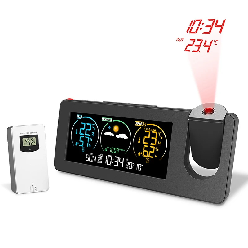 ZX3538 Projection Weather Station Clock Weather Forecast Indoor Outdoor Temperature &Humidity Color Screen Digital Alarm Clock
ZX3538 Projection Weather Station Clock Weather Forecast Indoor Outdoor Temperature &Humidity Color Screen Digital Alarm Clock