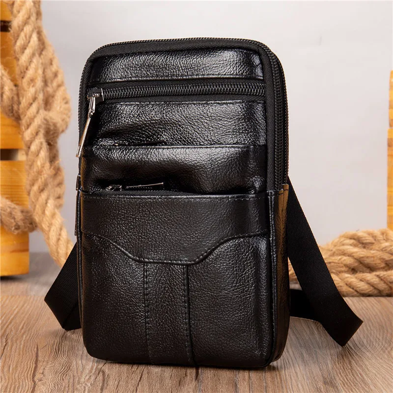 

Mens Shoulder Bag Cellphone Crossbody Purse Phone Holster Case PU Leather Belt Waist Bags Pouch Small Messenger Bag