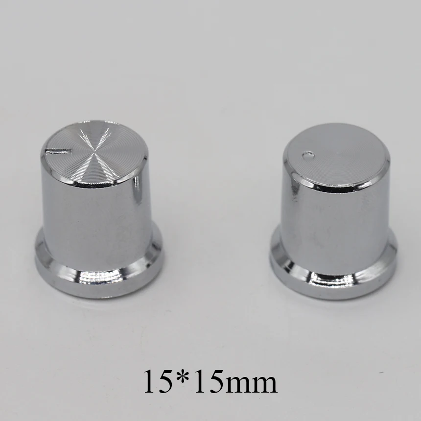 

15*15mm 6mm Diameter Knurled Shaft Round Dot Slotted Silver Tone Volume Control Dimmer Skirted Potentiometer Rotary Knob Cap