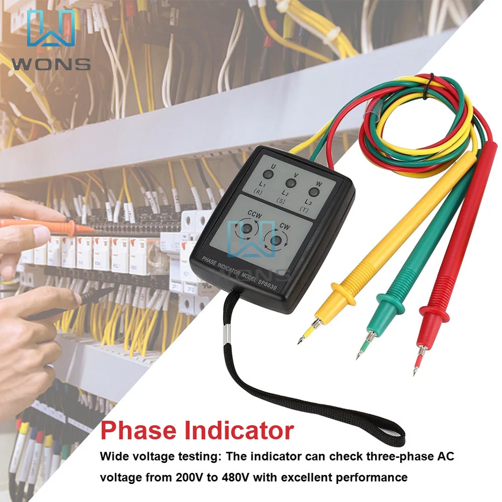 

SP8030 Digital LED Buzzer Sequence Detector Three Phase Indicator 60V~600V AC Rotation Tester Voltage Meter Electrician Tools