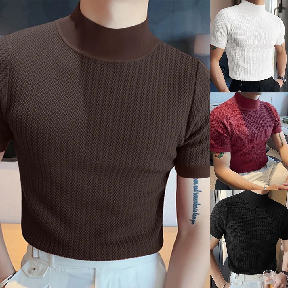 Fashion Men Striped T-Shirt Half High Collar Pullover Tee Tops Knitted Sweater Slim Fit Top Shirts Men Clothing
Fashion Men Striped T-Shirt Half High Collar Pullover Tee Tops Knitted Sweater Slim Fit Top Shirts Men Clothing