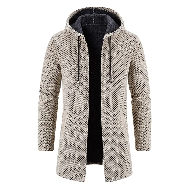 

Woolen Coat Men Hooded Casual Knitting Sweater Cardigan Zipper Solid Business Keep Warm Winter Sweater Hoodie