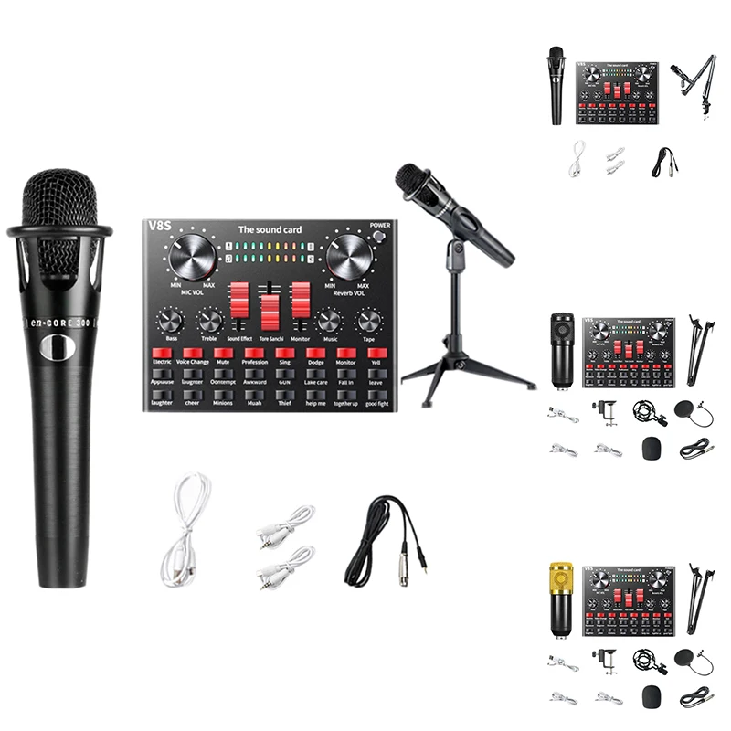 BM 800 Microphone Kits With V8S Live Sound Card Adjustable Suspension Scissor Arm For Studio Recording
BM 800 Microphone Kits With V8S Live Sound Card Adjustable Suspension Scissor Arm For Studio Recording