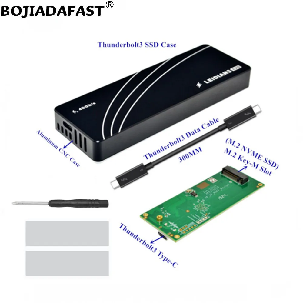 

40Gbps Thunderbolt 3 Solid State Drive SSD Enclosure Case + Thunderbolt3 USB Type-C Data Cable 300MM