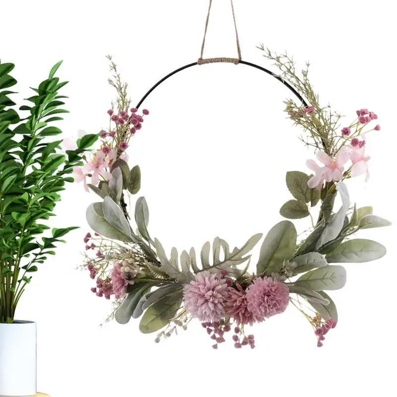 

Spring Wreaths For Front Door Artificial Front Door Wreath With Pink Flowers And Green Leaves Colorful Flower Front Door Wreaths