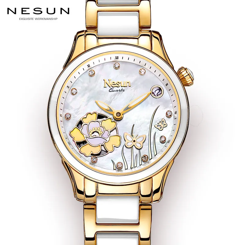 

New NESUN Switzerland Luxury Brand Japan Quartz Women's Watches Sapphire Waterproof Auto Date Clock Diamond Wristwatches N9075-6