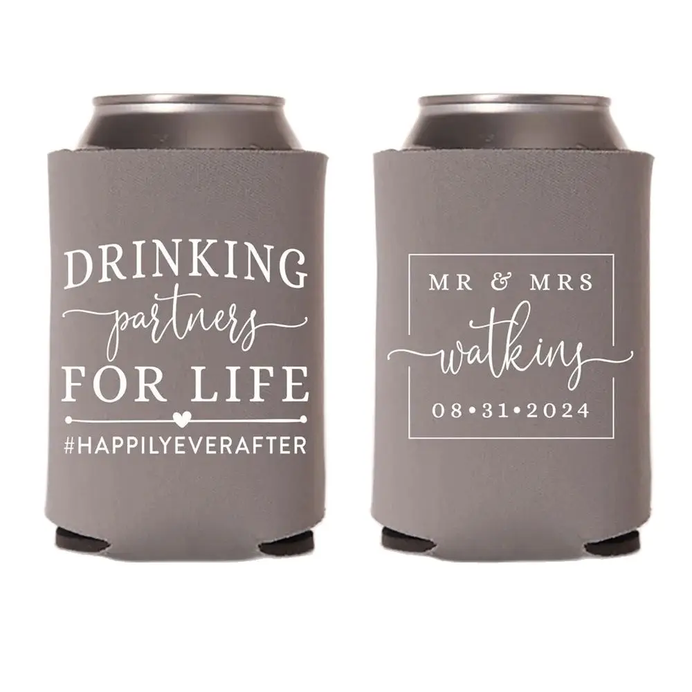 

Drinking Partners For Life - Wedding Can Cooler #154R - Custom - Wedding Favors, Insulated, Beer Huggers, Wedding Favor, Beer Ho
