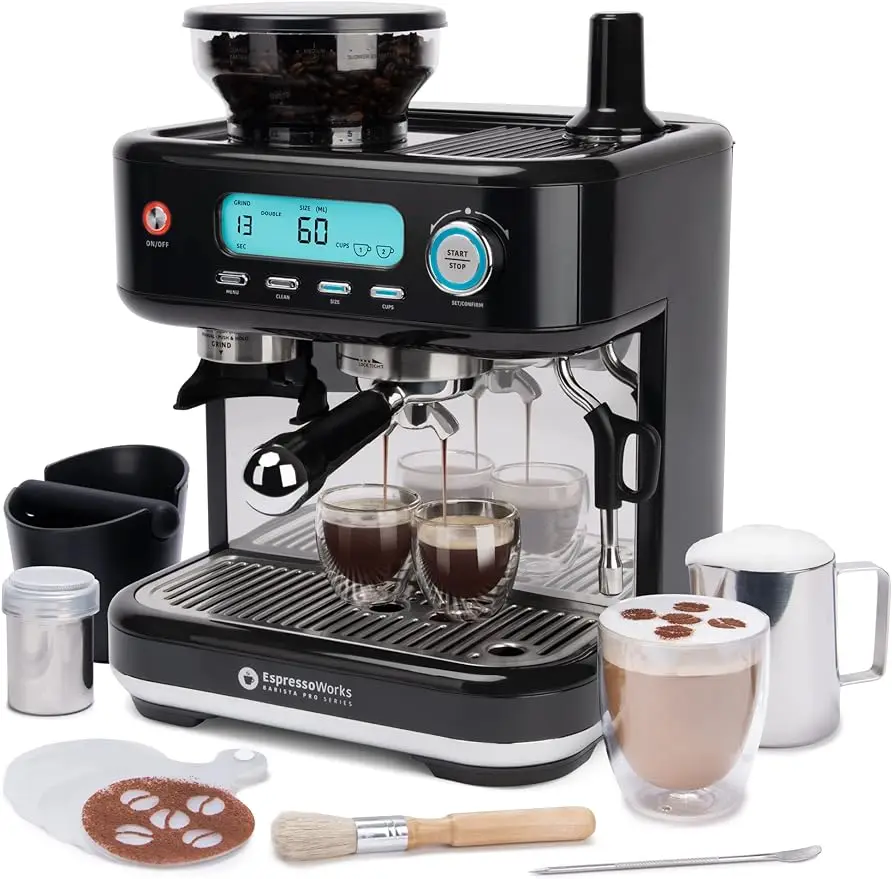 EspressoWorks Barista Pro Series Espresso Machine with Grinder, Steamer and LCD Display - Ready To Go In 60 Sec - 15-Bar Latte a
EspressoWorks Barista Pro Series Espresso Machine with Grinder, Steamer and LCD Display - Ready To Go In 60 Sec - 15-Bar Latte a