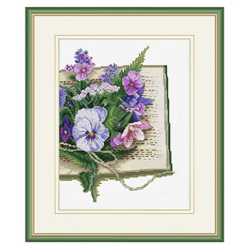 Cross Stitch Kit Fishxx Botanical Floral B1620 Precisely Printed Pansy Bouquet In Book Pages