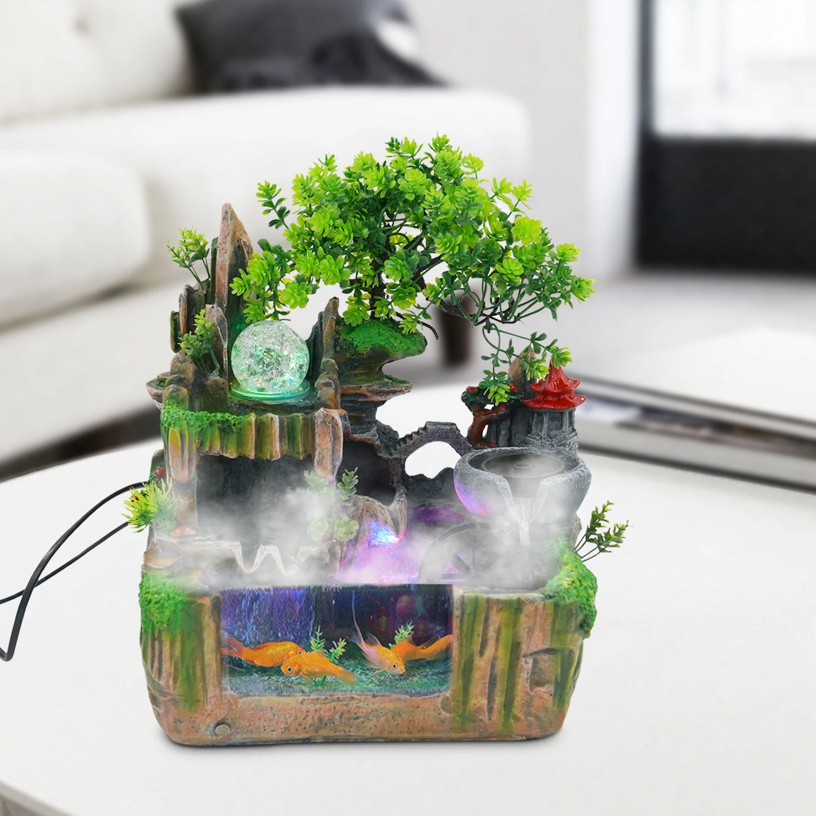 Rockery Fountain Small Rockery Water Fountain Indoor with LED Lamp Atomization Effect Suitable for Office Decoration Rockery Fountain Small Rockery Water Fountain Indoor with LED Lamp Atomization Effect Suitable for Office Decoration
