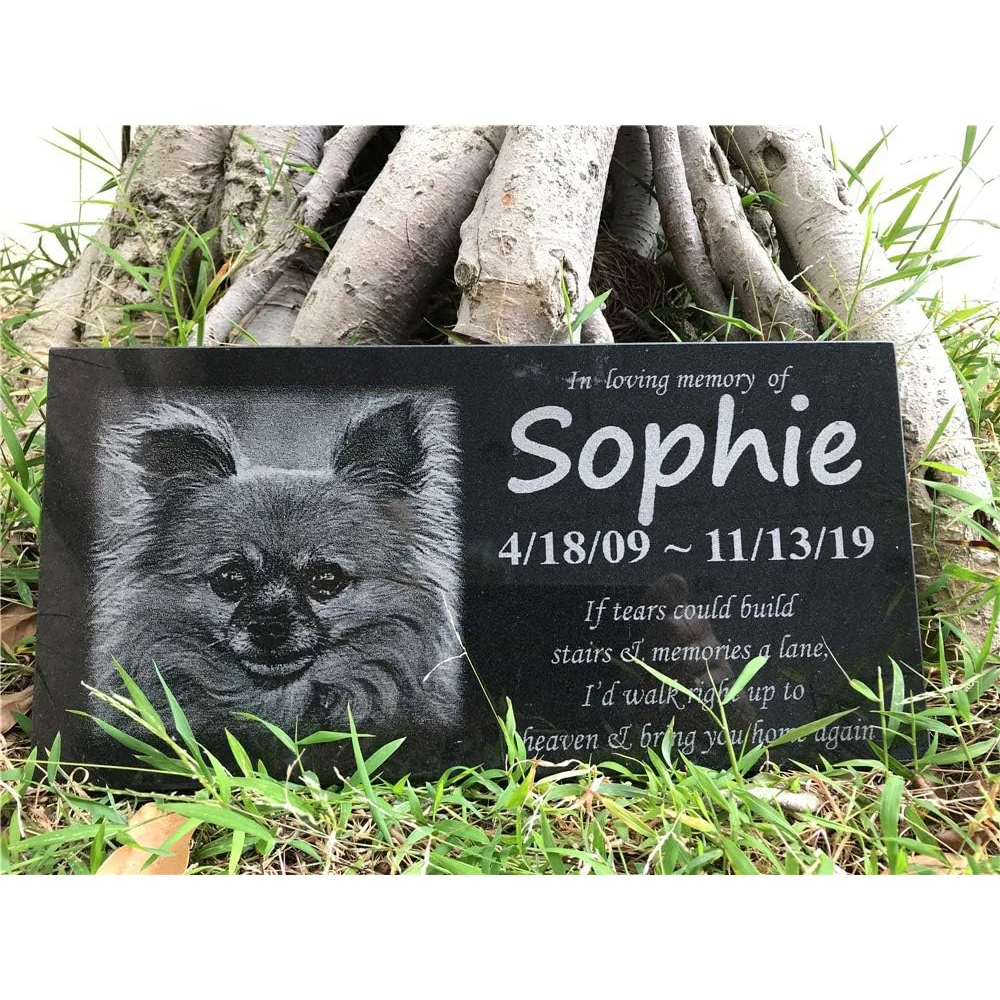 

Pet Memorial Stones Engraved with Pet's Photo, Personalized Cat Dog Memorial Stones Grave Markers,Granite,12"×6"(Granite-3)