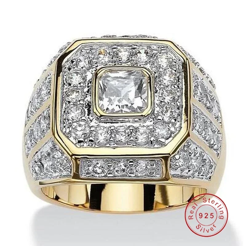 Vintage Real Solid 925 Silver 18k Gold Rings for Men Wedding Jewelry Luxury square 2ct Diamond finger Ring set gift
Vintage Real Solid 925 Silver 18k Gold Rings for Men Wedding Jewelry Luxury square 2ct Diamond finger Ring set gift