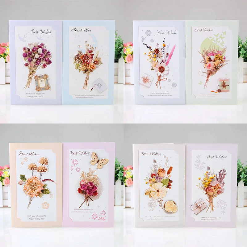 

8pcs/set Flower Thank You Cards for Business Paper Greeting Card Mother's Valentine's Birthday Day Gift Card with Envelope