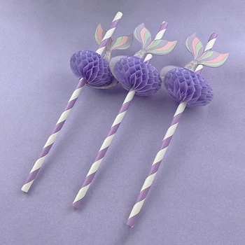 10pcs Mermaid Tail Honeycomb Straw Under the Sea Party Decor Girl Mermaid Birthday Decorations Litte Mermaid Party Favor