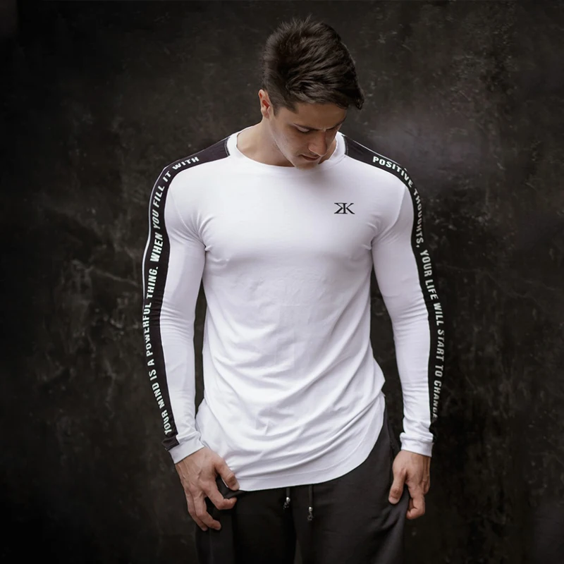 Футболка мужская с длинным рукавом, трико для спортзала, фитнеса, быстросохнущая эластичная майка с круглым вырезом, тренировочная одежда