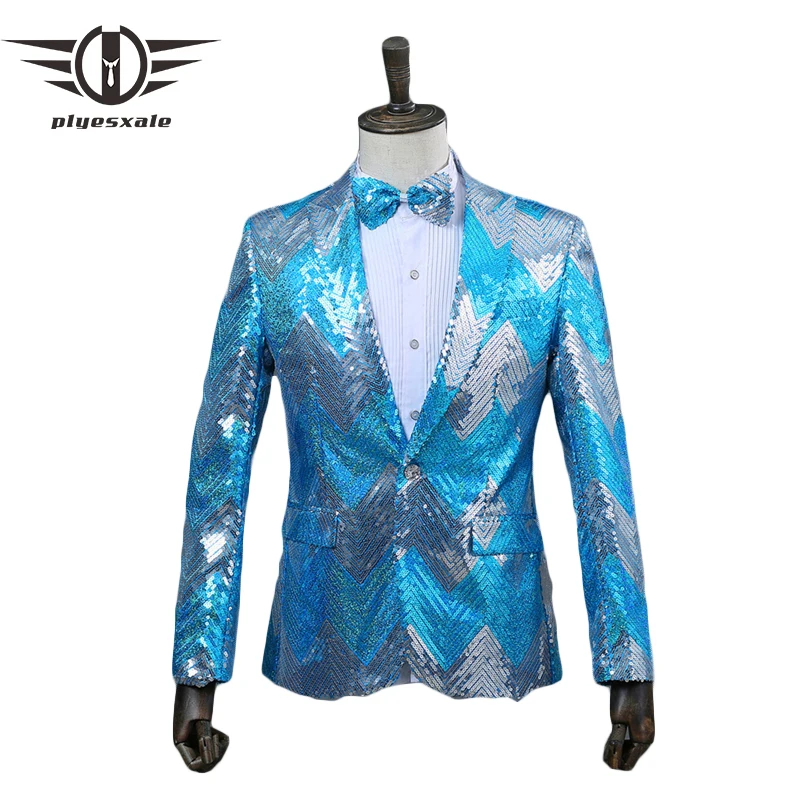 

Plyesxale Shiny Blazer For Men 2023 Gradient Blue Green Sequin Blazer Jacket Brand Mens Wedding Prom Party DJ Stage Blazers Q295