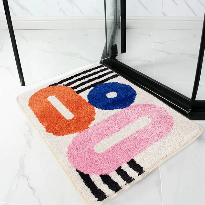 

Tufting Soft Bath Mat Geometry Pattern Flocking Doormat Home Carpet Non-Slip Bathtub Floor Rug Living Room Bedroom Entrance Mats