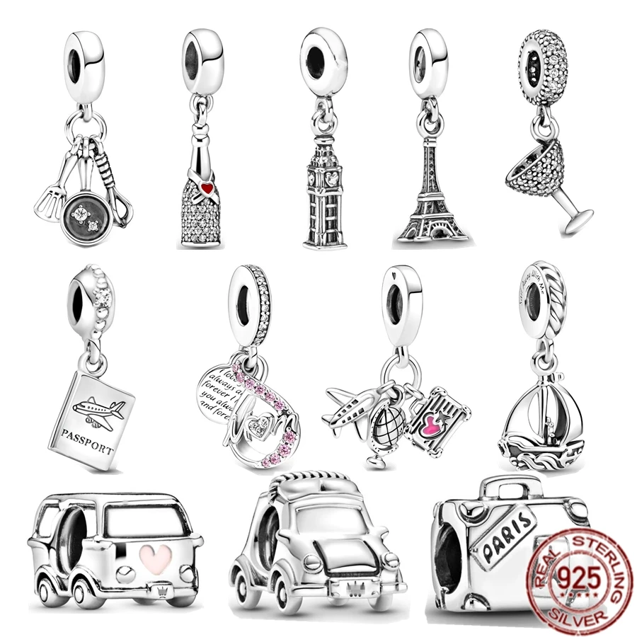 

Pendant Spatula Wine Bottle Paris Eiffel Tower Aircraft Silver 925 Charm Bead Fit Original Pandora Bracelet Necklace DIY Jewelry