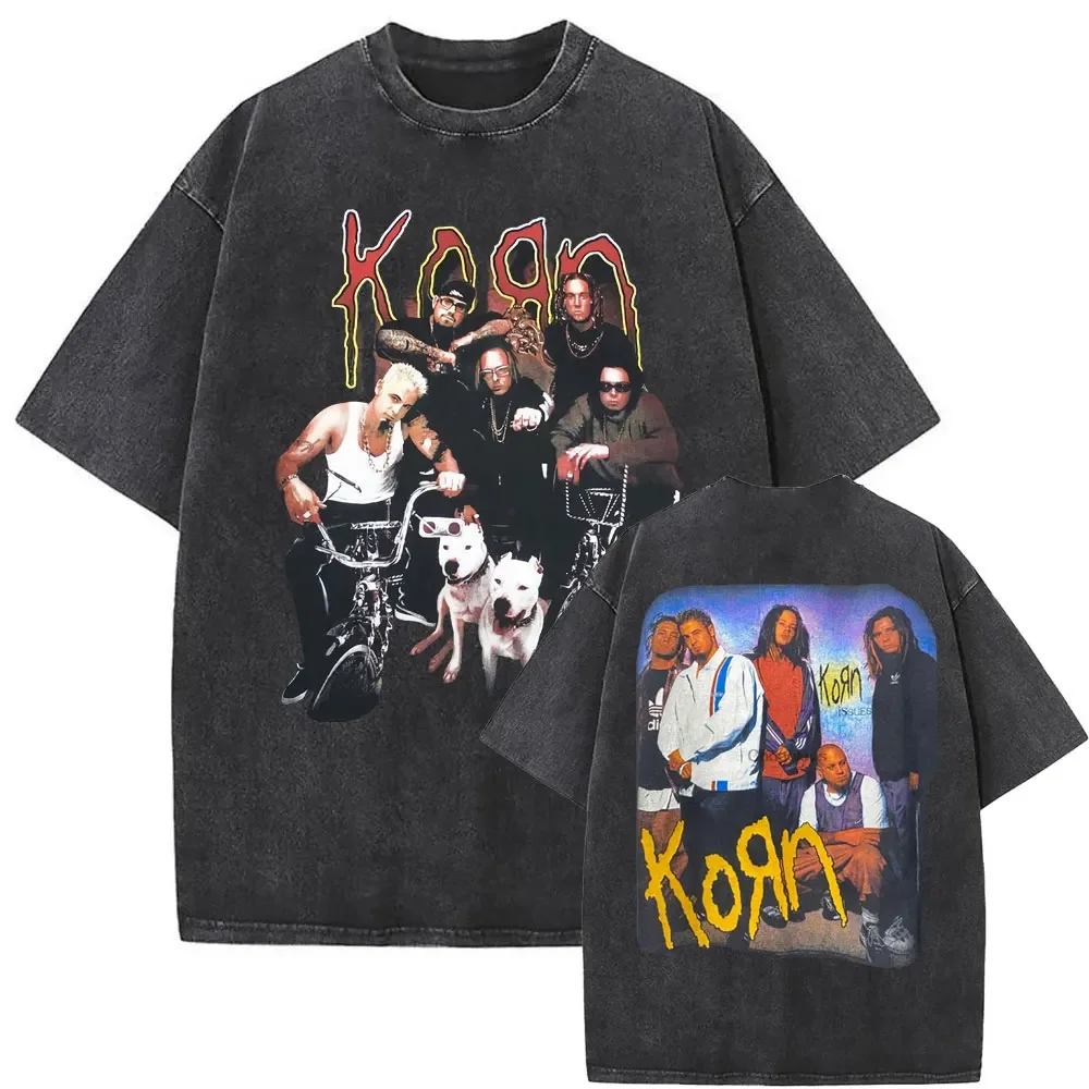 

Washed Vintage Limited Edition Rock Band Korn ISSUES Graphic Tshirt Men's Gothic Fashion T-shirts unisex Y2k Oversized T Shirts