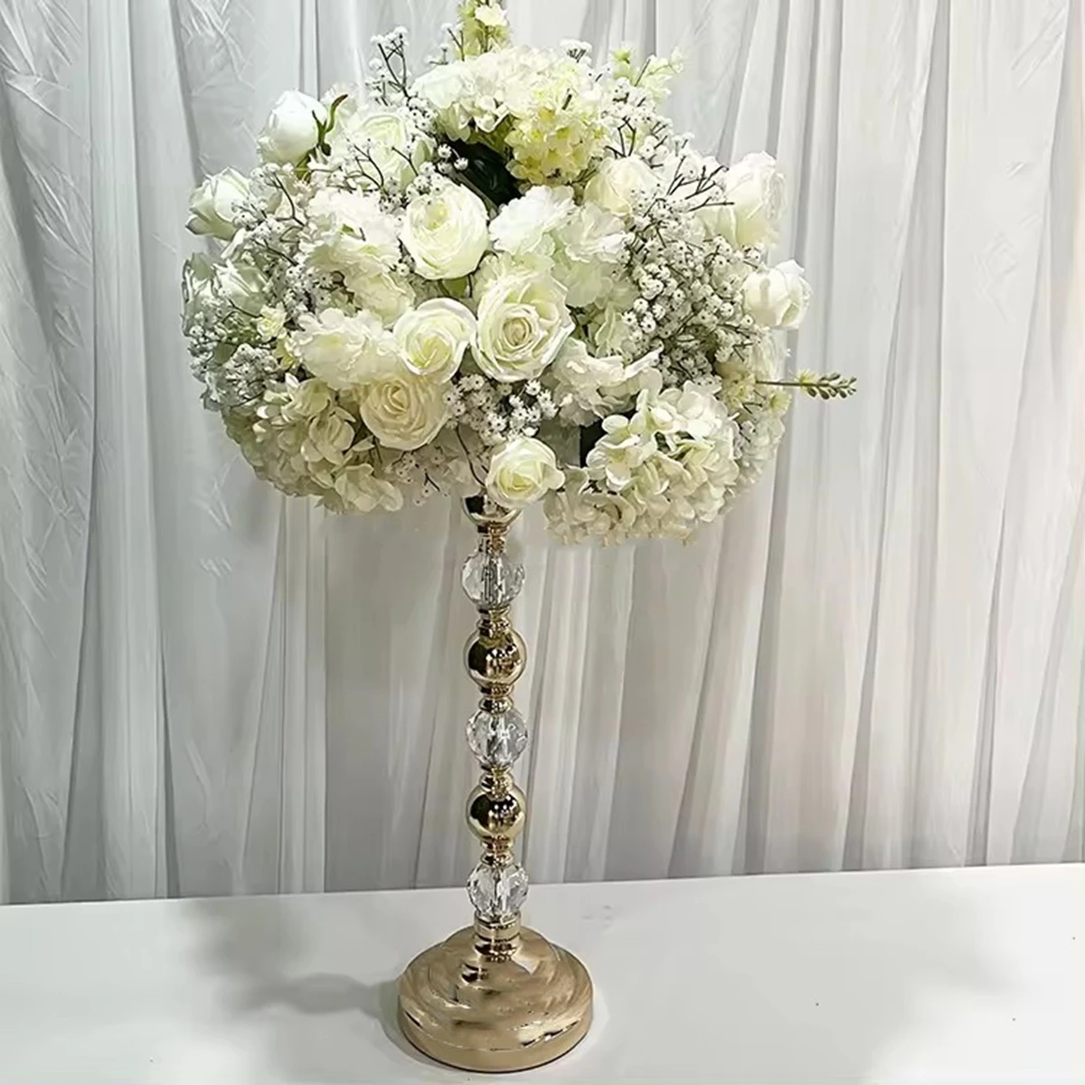 

10pcs )Tall 60cm/50cm/70cm/80cm/100cm) Wedding Supplies Gold Metal Crystal Flower Stand Wedding Table Decoration Centerpiece 856