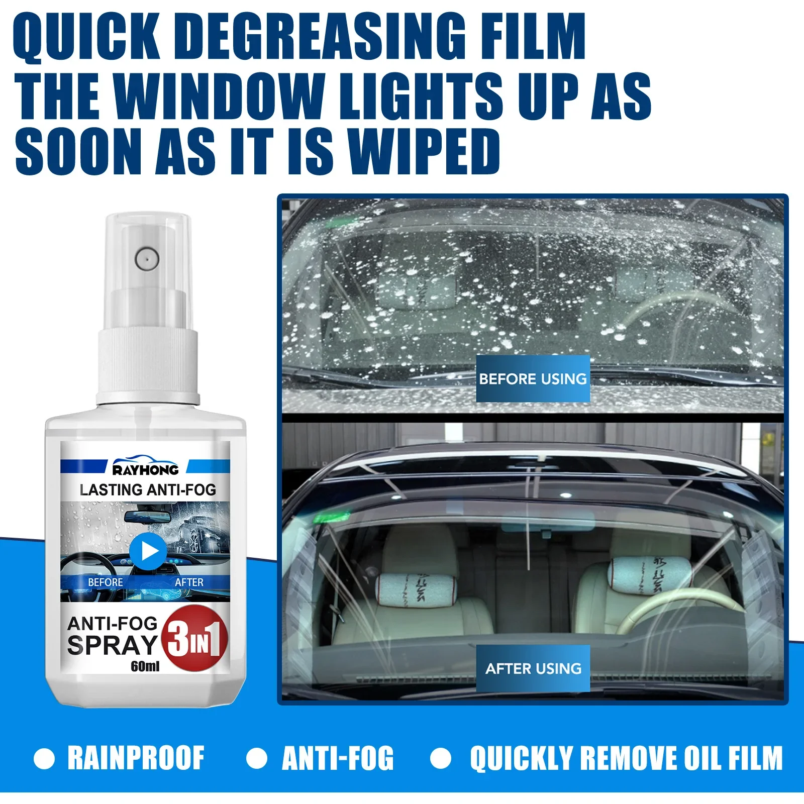 3-in-1 60ml Anti-fog Agent Auto Defogger Agent Spray Car Window Windshield Glasses Cleaner Antifogging Agent
3-in-1 60ml Anti-fog Agent Auto Defogger Agent Spray Car Window Windshield Glasses Cleaner Antifogging Agent