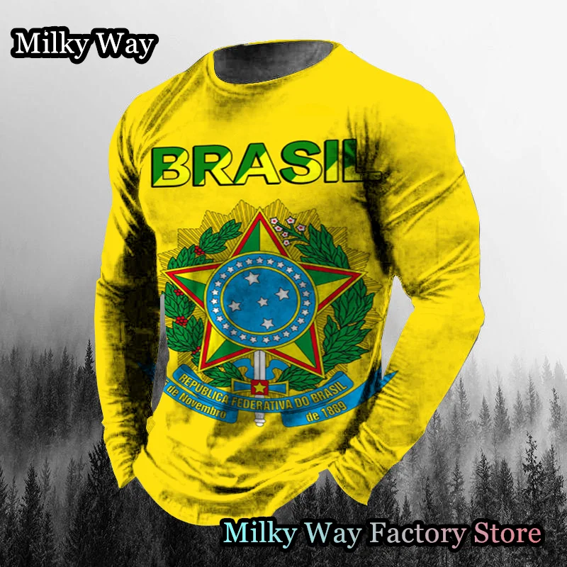 

Spring Autumn Men Long Sleeve T-Shirt Male Fashion Trend Brasil Clothing Casual Tee Top 3D Brazilian Flag Printed Streetwear