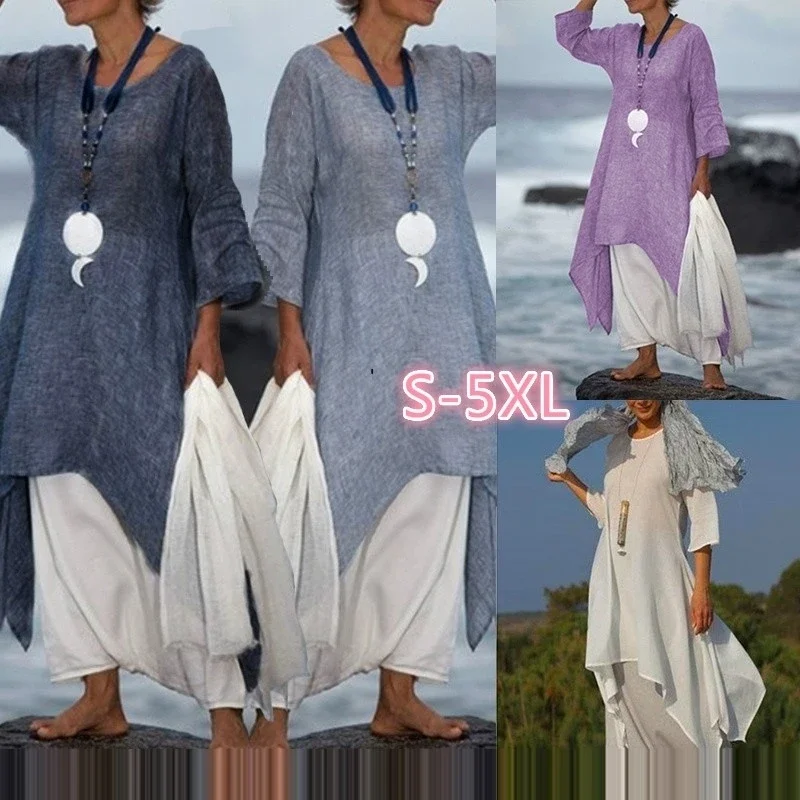 2023 Summer Women Fashion Irregular Casual Loose Linen Pullover Shirt Loose Top Ladies Solid Color Round Neck Dres
2023 Summer Women Fashion Irregular Casual Loose Linen Pullover Shirt Loose Top Ladies Solid Color Round Neck Dres