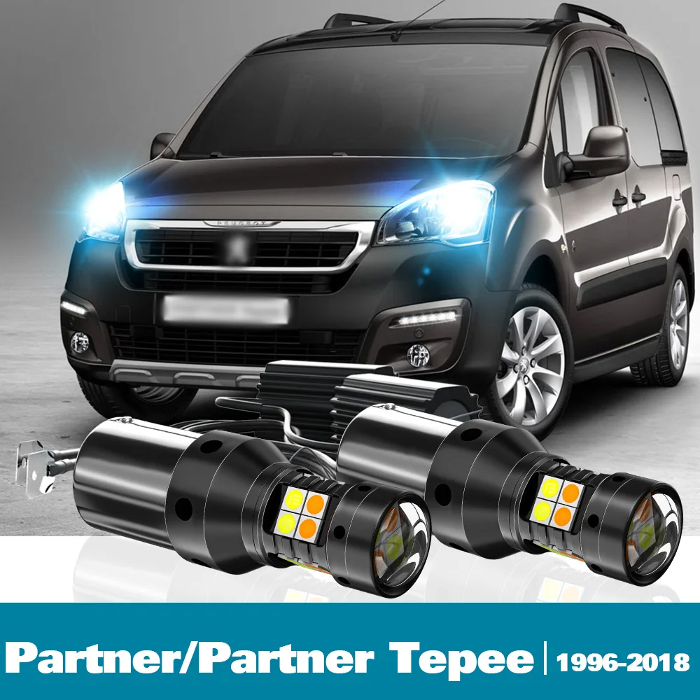 

2x LED Dual Mode Turn Signal+Daytime Running Light DRL For Peugeot Partner Tepee Accessories 1996-2018 2008 2009 2010 2011 2012