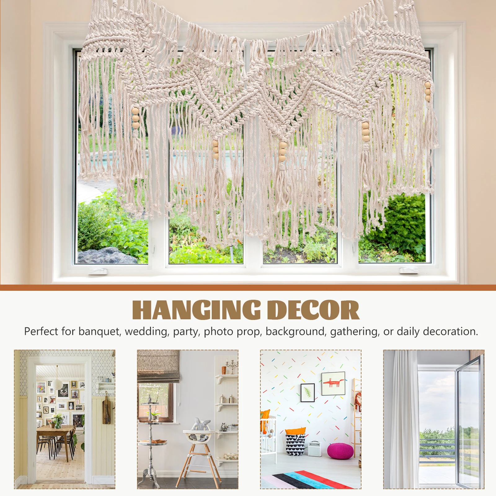 Woven Macramé Curtain Tapestry - Bohemian Wall Hanging with Rope Tassels 5 S3acbd43e237a4f21bdb5fdcf314b8cc11