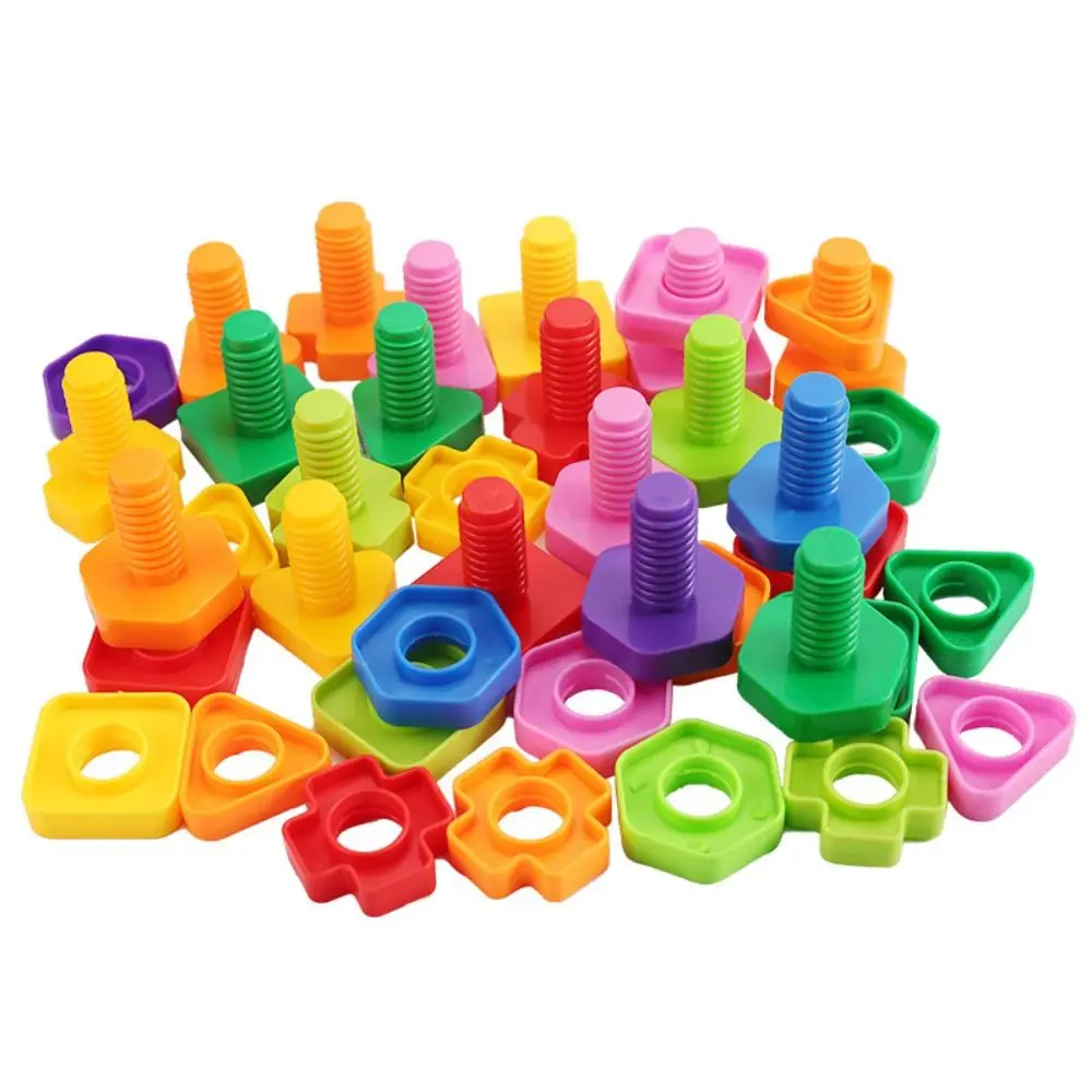 

Montessori Screw Building Blocks Colorful Screw Shape Plastic Insert Blocks Educational Medium Size Nut Shape Toys