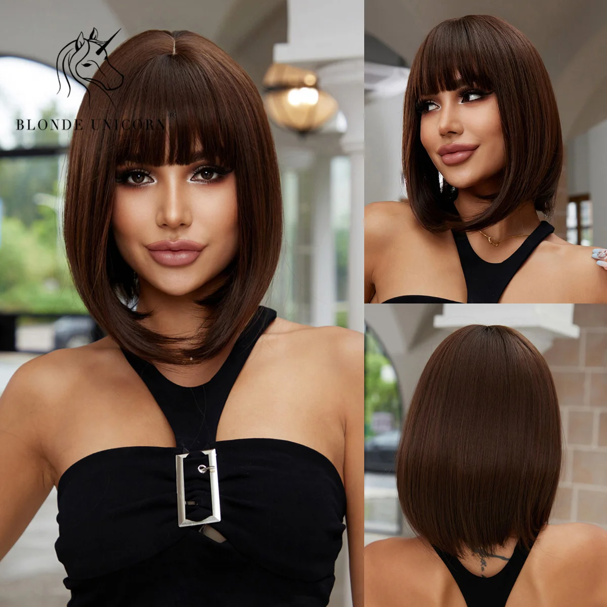 BLONDE UNICORN Dark Brown Synthetic Wig Natural Short Bob Wig With Bangs Daily Use For Black White Women Cosplay Heat Resistant
BLONDE UNICORN Dark Brown Synthetic Wig Natural Short Bob Wig With Bangs Daily Use For Black White Women Cosplay Heat Resistant