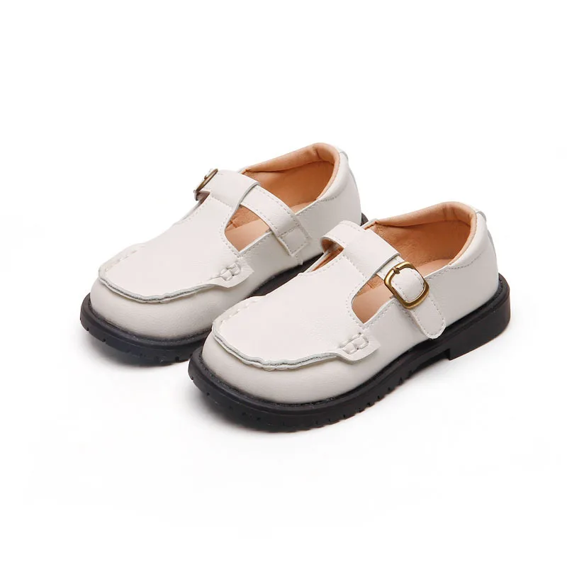 

Children Leather Shoes Plain Design T-strap Kids Mary Janes Black Biege All-match Non-slip 23-34 Toddler Boys Girls Autumn Shoes