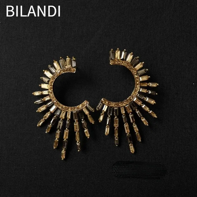 Bilandi-Boucles d'oreilles en verre pour femmes, bijoux à la mode, design européen et américain, nouveaux accessoires d'oreille exagérés, tendance 2024 1