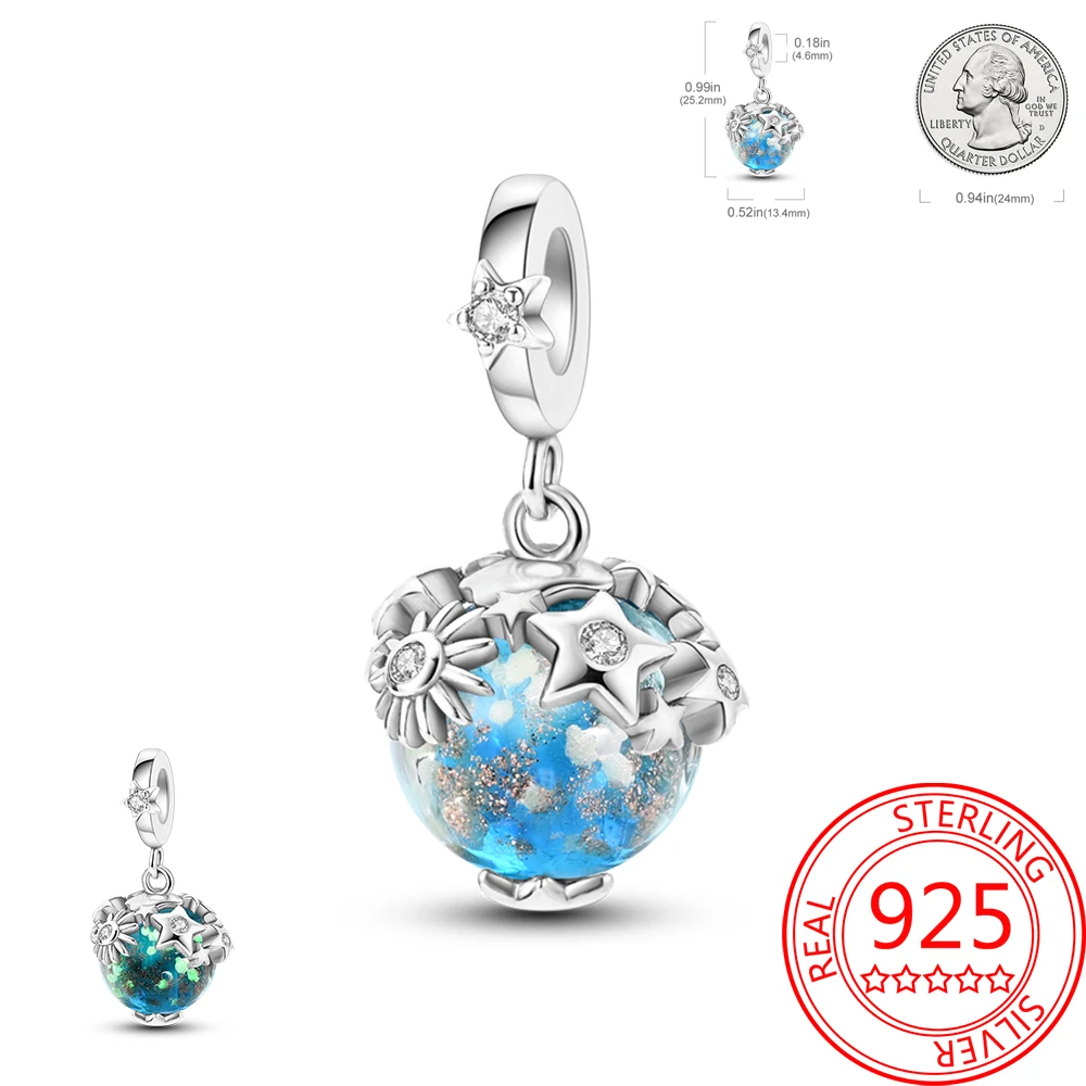 

Romantic and Dreamy 925 Sterling Silver Glow Glass Planet Pendant Fit Pandora Bracelet Charming Date Paired with Gifts