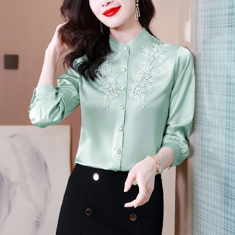 Women Shirts Vintage Embroidery Satin Office Blouses Women's Tops Long Sleeve Blouses Blusas Mujer De Moda
Women Shirts Vintage Embroidery Satin Office Blouses Women's Tops Long Sleeve Blouses Blusas Mujer De Moda