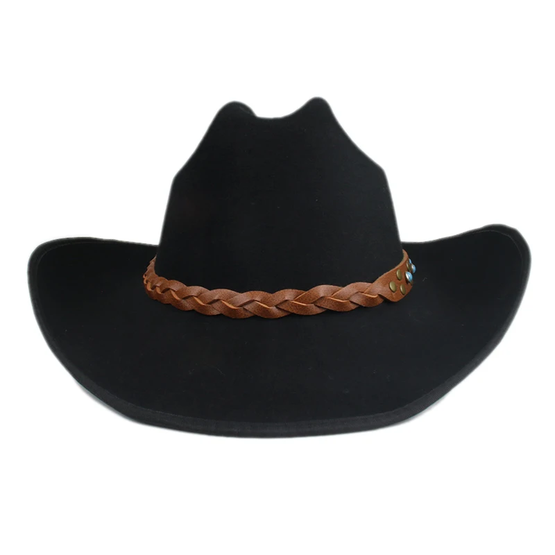 

Retro Classic Braided Turquoise Beads Leather Band Autumn Winter Warm Women Men Felt Yellowstone Cap Cowboy Hat 56-59cm Adjust