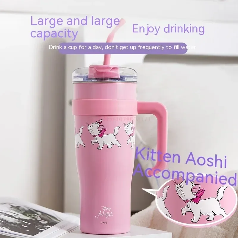 

Disney Miniso Famous Classic Mary Cat Girl Children Environmentally Friendly Large-capacity Water Cup Straw Steel Cup 1600ml