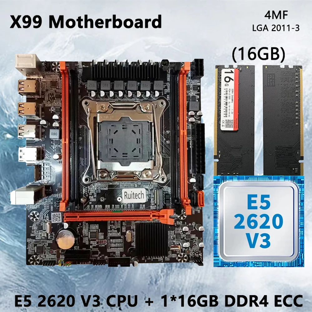 

X99 Motherboard LGA2011-3 XEON With Intel E5 2620 v3 and 1*16*GB DDR4 ECC Memory combo kit NVME M.2 SSD M-ATX