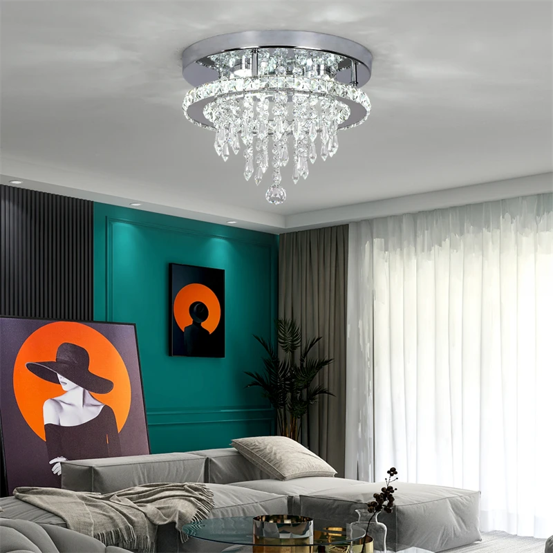 Crystal LED Ceiling Lamp K9 Living Room Stainless Steel Chandelier Luminaire For Hallway Aisle Plafon Lustres Lighting Fixtures Crystal LED Ceiling Lamp K9 Living Room Stainless Steel Chandelier Luminaire For Hallway Aisle Plafon Lustres Lighting Fixtures