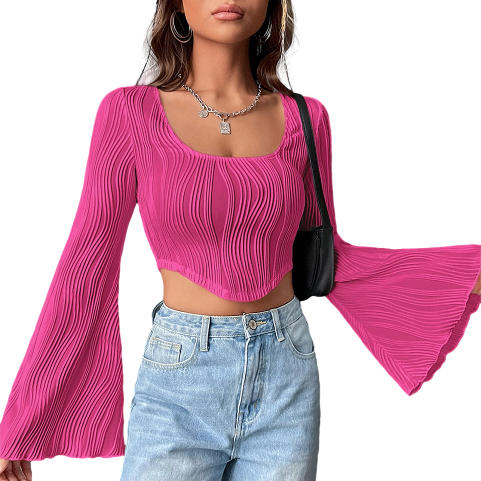 Women's Textured Crop Tops Long Sleeve Scoop Neck Hanky Hem Solid Color Slim Fit T-Shirt Streetwear
Women's Textured Crop Tops Long Sleeve Scoop Neck Hanky Hem Solid Color Slim Fit T-Shirt Streetwear