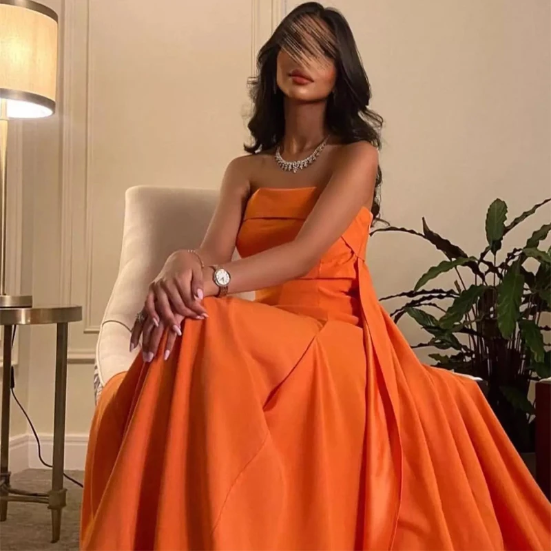 Elegant Orange Prom Dress Sexy Strapless A-line Evening Dress Silk Floor-Length فستان سهرة Romantic Party Dresses
Elegant Orange Prom Dress Sexy Strapless A-line Evening Dress Silk Floor-Length فستان سهرة Romantic Party Dresses