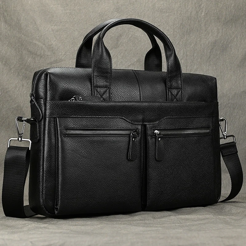 

Men's Business Briefcase Fit 15" PC Genuine Leather Handbag Real Leather Male Laptop Handbag A4 Office Man Crossbody Bag